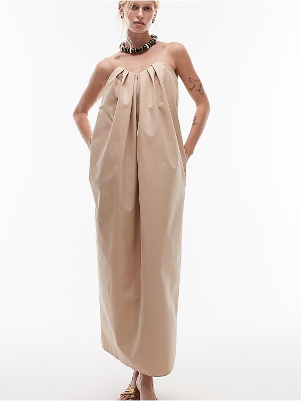 MANGO Strapless bubble Maxi Dress in Beige